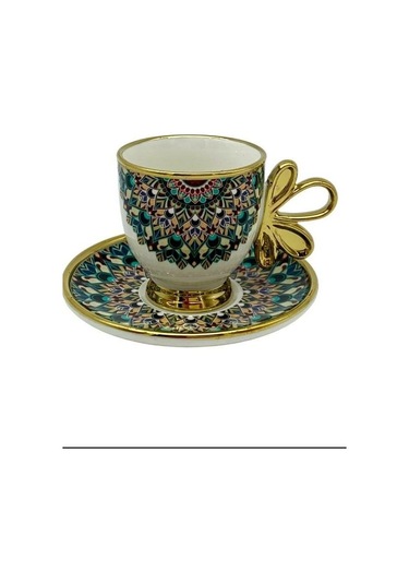 Roykıng Yeşil-kahve Desenli 6 Kişi,lik Kahve Fincan Takımı Yeşil