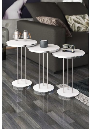 Zigon Sehpa Terra Gümüş Beyaz