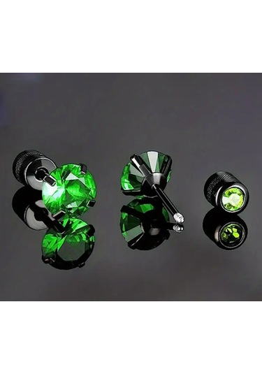 Yeşil Paslanmaz Siyah Çelik Zirkon Taşlı Vidalı Yeşil Crysta Yeşil