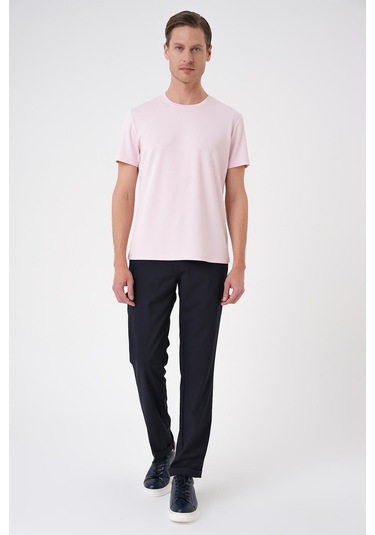 Comfort Fit Bisiklet Yaka Esnek Pamuk Casual Pembe Tişört Ts 885 Pembe