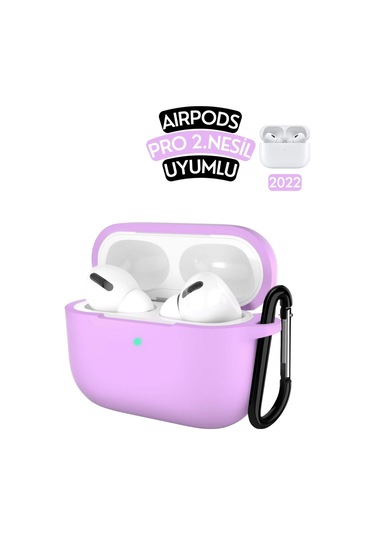 Pro 2. Nesil Uyumlu Koruyucu Ve Darbe Emici Yumuşak Silikon Kopçalı Kulaklık Kılıfı Mor 6 Ay Airpods Diğer