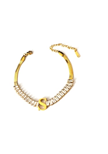 kadın italyan zincirli baget kesim altın renk çelik s harf bilekl Altın