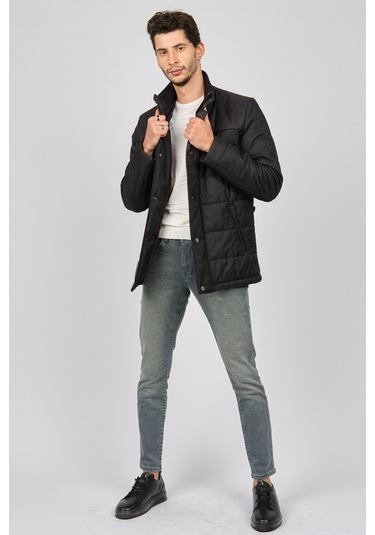 Daynax Erkek Içi Kürklü Deri Biyeli Kapitone Kaban 4924000 Siyah-Siyah