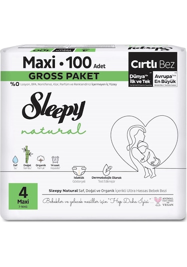 Sleepy Natural Bebek Bezi Gross Paket 4 Beden 7-14 Kg 100 Adet