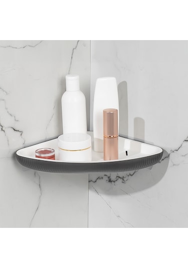 Porsima 0447 İstiridye Banyo Köşe Rafı Yapışkanlı Organizer Antrasit