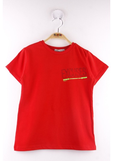 Toontoy Erkek Çocuk Excuses Baskılı Cepli Tişört Kırmızı