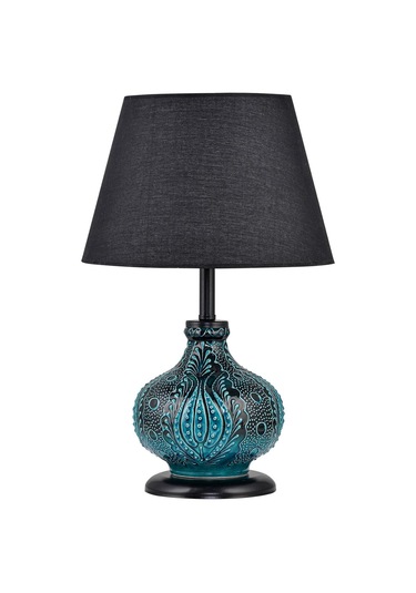 Patara Masa Lambası Abajur Yeşil Çinili Siyah Yeşil