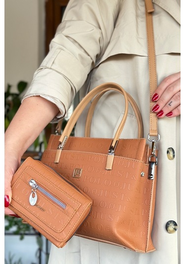 Jps- Just Polo Baskı Desenli Özel Seri El Ve Omuz Çanta Gq-4045-gd - Taba Kombin Taba