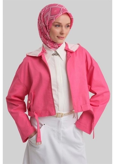 Armine Seyyar Kapüşonlu Ve Kemerli Pamuk Ceket 24y5406 Orkide Pembe