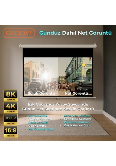 Groove Vizio Pro 100 Inch 220x125cm Blackout Işık Geçirmez Profesyonel Projeksiyon Perdesi