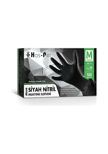 Haspet Nitril Muayene Eldiveni Pudrasız Siyah (537945459)