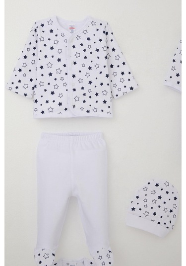 Breeze Erkek Bebek Hastane Çıkışı 8 Li Yıldız Desenli 0-3 Ay, Beyaz Beyaz