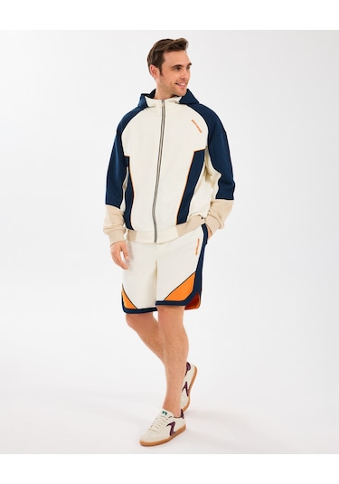 Skechers M Diagonel Lw Fleece Fullzip Hoodie Sweatshirt Erkek Off White Sweatshirt S2510027-102 Off White Beyaz