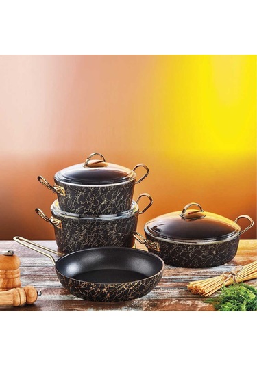 Oms 152.3036. Avangarde 7 Parça Granit Tencere Seti Gold