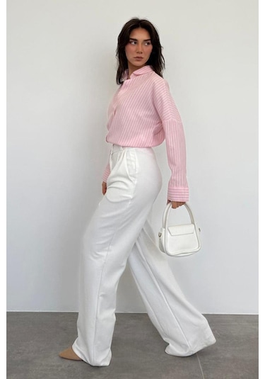 Madmext Pembe Çizgili Kadın Gömlek Mg2410 Pembe