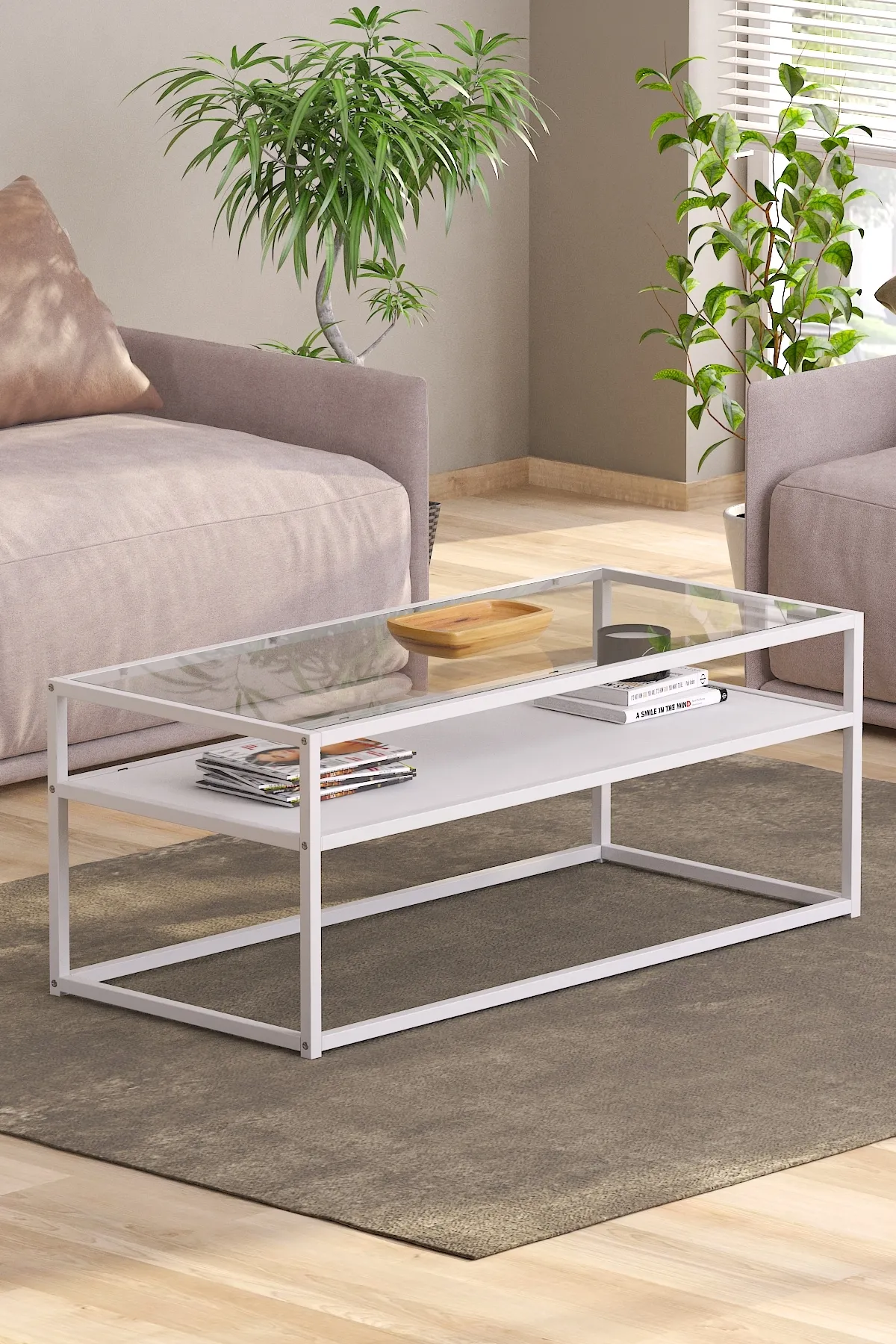 Modern Metal Iskeletli Temper Camlı 2 Katlı Dikdörtgen Orta Sehpa Beyaz-beyaz-şeffaf Modern Metal Iskeletli Temper Camlı 2 Katlı Dikdörtgen Orta Sehpa Beyaz-beyaz-şeffaf