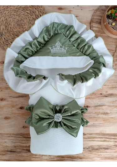 Yenidoğan Mehtap Lüks Kelebek Taç Nakışlı Bebek Battaniyesi Kundak Yeşil Çok Renkli