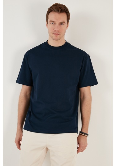 Buratti Pamuklu Relaxed Fit Sıfır Yaka Erkek T Shirt 5905446 Indigo