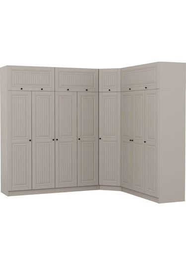 Kale 8 Kapaklı 4 Çekmeceli Köşe Dolap + Yüklük Kumtaşı Mebran İlkbahar 235cm Bej