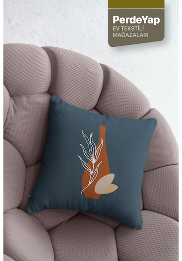 Lacivert Kiremit Sürrealist Çiçekler Desenli 4lü Kırlent Kılıfı