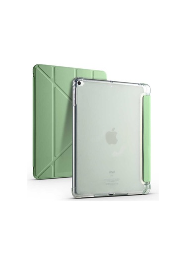 Kilifone - İpad Uyumlu İpad 9.7 2018 6.nesil - Kılıf Kalem Bölmeli Stand Olabilen Origami Tri Folding Tablet Kılıfı - Açık Yeşil