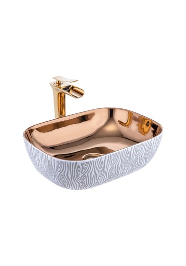 İsaoğlu Yapı Çanak Lavabo Zebra Tasarım Gümüş Çanak Banyo Lavabosu Seramik 45x32 Batarya Hariçtir Gümüş