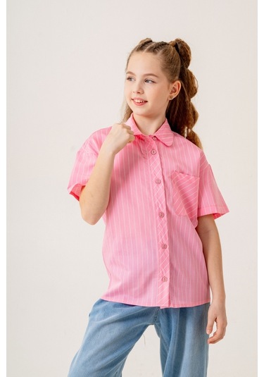 Kız Çocuk Bebe Yaka Yarım Kol Gömlek 3171 Pembe
