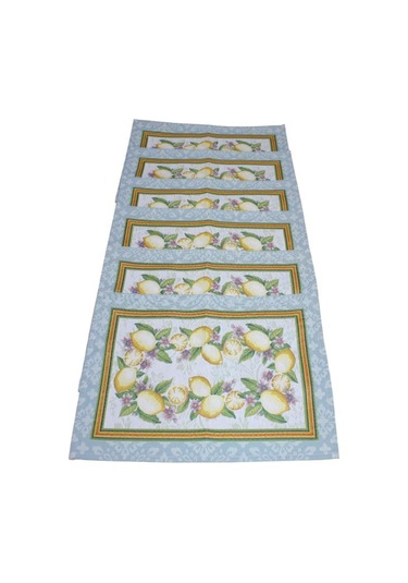 Belıeve Lemon Jakarlı Dokuma Goblen Dekoratif 6lı Amerikan Servisi Sarı Meyveli 30 45 Sarı