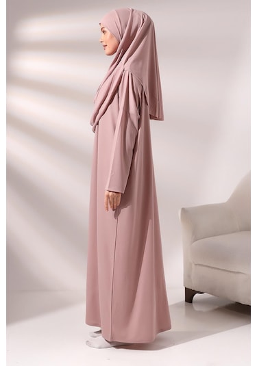 Pratik Başörtülü Tek Parça Namaz Elbisesi Ve Seccade Seti Gül Kurusu Gül Kurusu