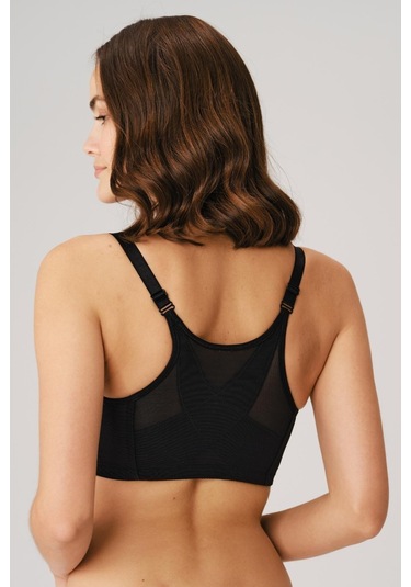 Balensiz Desteksiz Dolgusuz Geniş Askılı Toparlayıcı Önden Açılan Sırt Destekli Küçültücü Sütyen Siyah Siyah