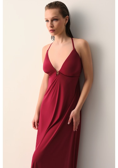 Suwen Lorena Plaj Elbisesi Sba26710020 Bordo