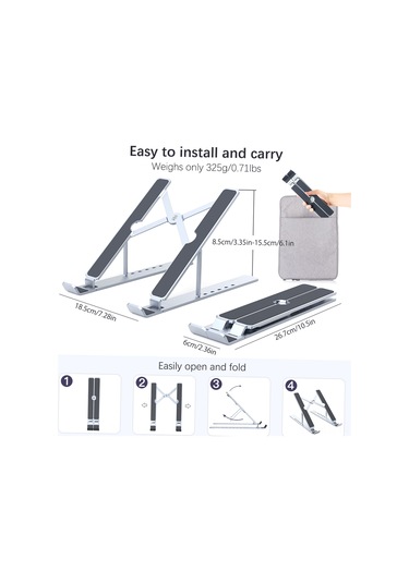 Xindoker Alüminyum Ergonomik Dizüstü Bilgisayar Standı - 8-17.3 İnç Uyumlu, 6 Seviye Yükseklik Ayarlı, Soğutucu Tasarım, Taşınabilir Ve Sağlam