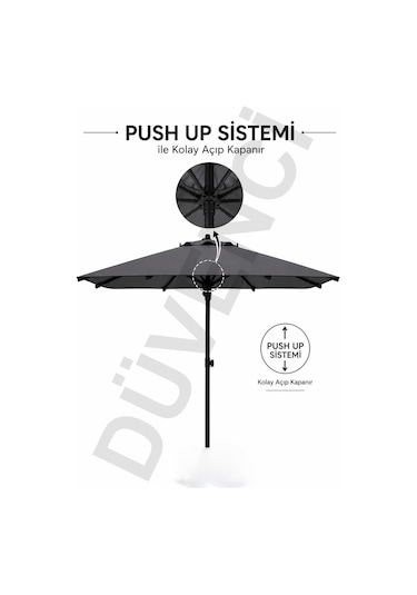 Alubrella Kare Antrasit Güneş Şemsiyesi, 210 Cm Çap / 8 Telli, Bidonsuz