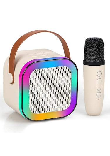 Bluetooth Karaoke Mikrofonlu Hoparlör Seti Rgb Led Işıklı Kablosuz Mikrofon Şarjlı