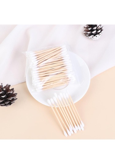 Kulak Temizliği Ve Makyaj İçin Çift Uçlu Pamuklu Çubuklar Sivri Tahta Çubuklu Steril Pamuklu Çubuklar