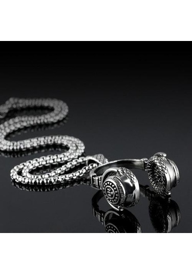 Kolye Erkekler Kulaklık Kolye Paslanmaz Çelik Uzun Zincir Kolye Çelik Altın Kolye Hip Hop Takı Boyun Asılı Altın - Beyaz