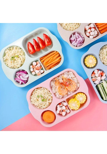 4 Parçalı Plastik Çocuk Tabağı, Ayırıcı Tabak, Kırılmaz Menü Tabağı