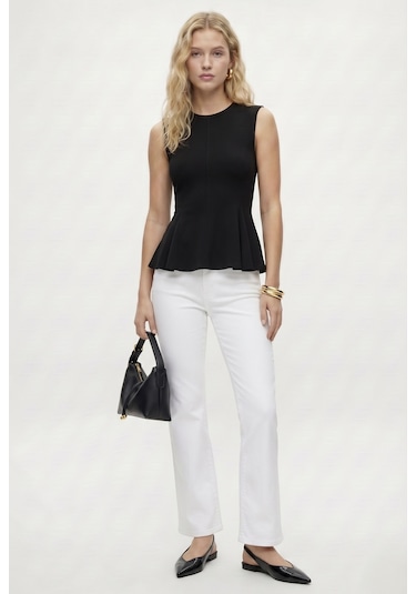 Ritnice Kadın Rowe %100 Pamuk Peplum Sıfır Kol Siyah Bluz