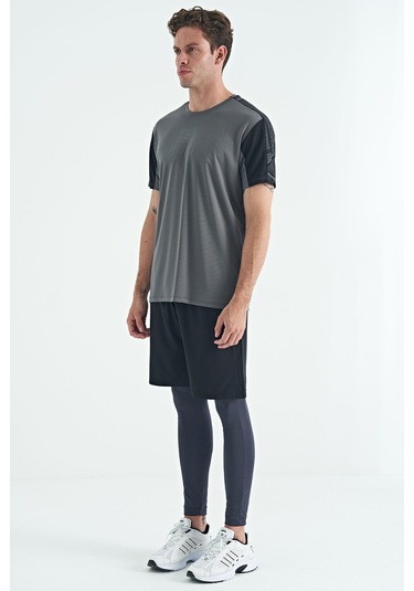 Tommy Life Antrasit Arka Bilek Baskı Detaylı Yüksek Bel Slim Fit Aktif Spor Erkek Tayt - 84988 Antrasit