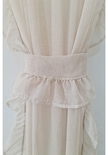 Fırfırlı Tül Perde Tek Kanat Romantik Volanlı Bağlamalı Ekru