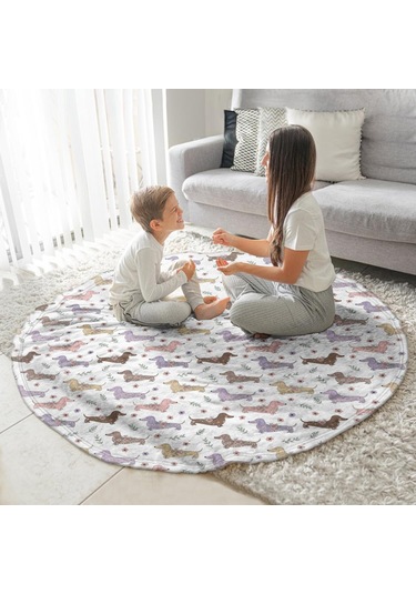 Dachshund Desenli Yuvarlak Polar Battaniye, Yumuşak & Hafif, 60 İnç-a6 Dachshund Floral White