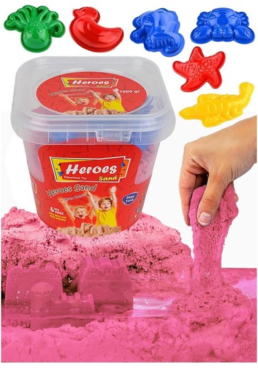 Pembe Kinetik Kum 500 Gr Ve Oyun Kalıbı 6 Lı 1 Paket Kurumaz Kinetik Oyun Kumu Doğal Kinetik Kum