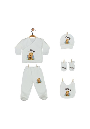 Pia Baby 2015 İsme Özel Arılı Beşli Zıbın Set Krem
