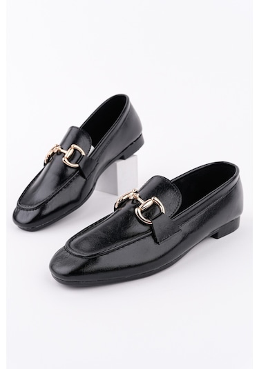 Muggo Stride Metal Tokalı Kadın Günlük Loafer Ayakkabı Siyah