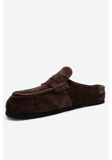 Prıva Kahverengi Süet Hakiki Deri Kadın Terlik Kahverengi