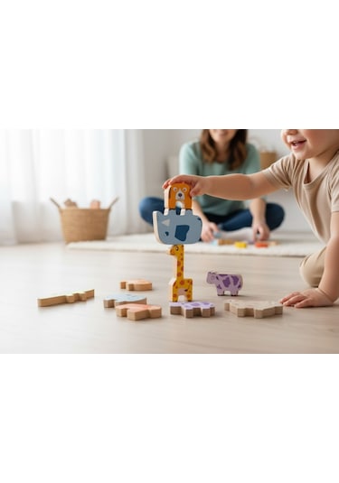 Bee Smart Montessori Hayvanlar Blok Denge Oyunu - Doğal Ahşap Eğitici Oyuncak 2+