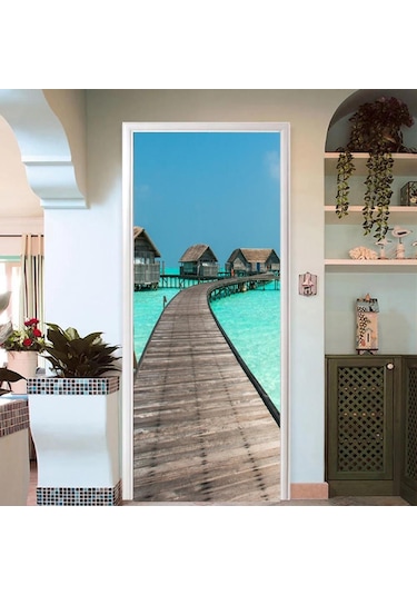 Kendinden Yapışkanlı Kapı Duvar Kağıdı Pvc Ev Tasarım Dekorasyon Plaj Yol Etiket Porte Manzara Posteri Duvar Duvar Çıkartmaları Mt-3315 Diğer