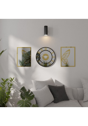 Dekoratif Ayna Pleksili Kelebek Tasarımlı 3 Parça Duvar Saati Gümüş - Altın