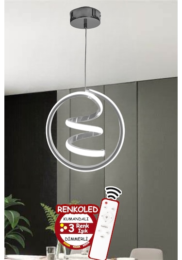 Renkoled Aydınlatma Kumandalı 3 Renk Modern Sarkıt Led Avize Krom 3 Renk Kumandalı