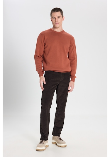 Regular Fit Normal Kesim Kahverengi Triko Kazak W242724220 Kahverengi